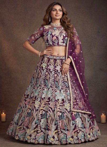 Wine Colour Zeel Vol 38 Soft Net Sequins Embroidery Work Designer Lehenga 6032